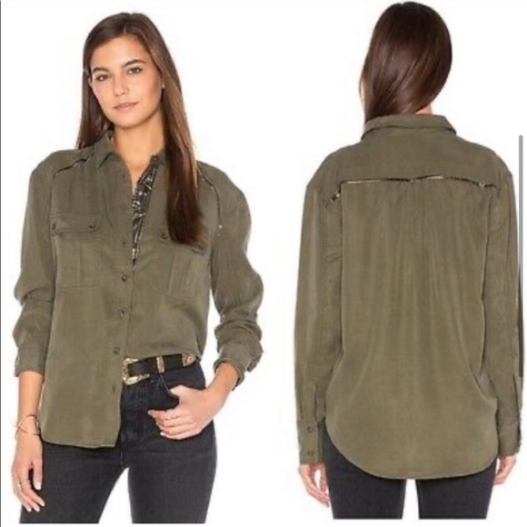 NWOT Free People Off Campus Buttondown Shirt in Moss - Picture 3 of 16